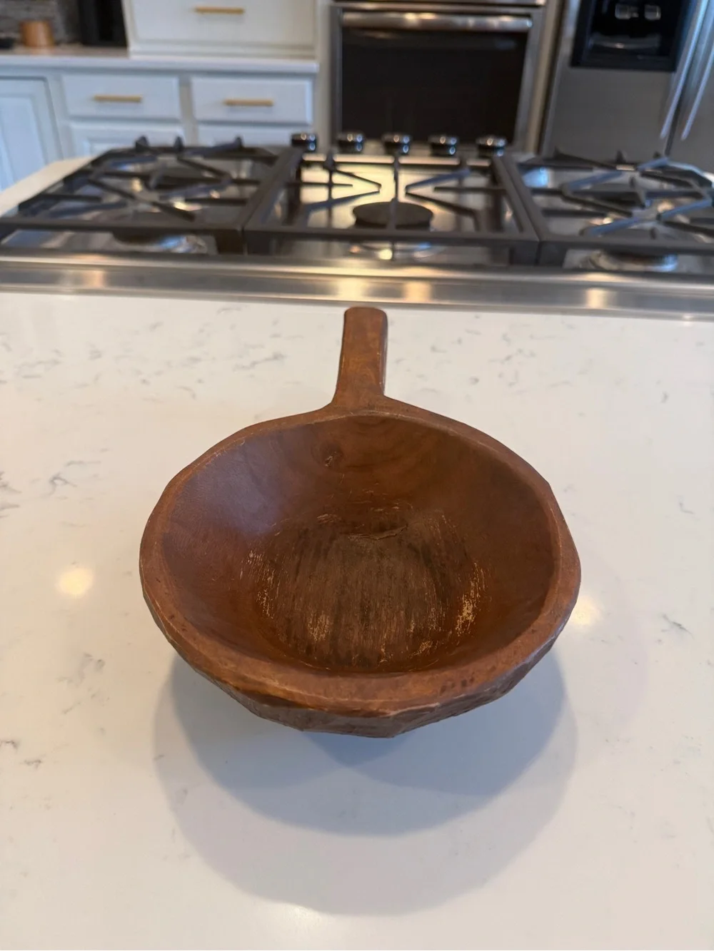 Primitive Wooden Dough Bowl With Handle Hand Carved Farmhouse Decor Vintage